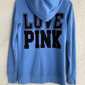 Victoria’s Secret PINK Everyday Lounge Full Zip Hooded Sweatshirt XS Blue Black